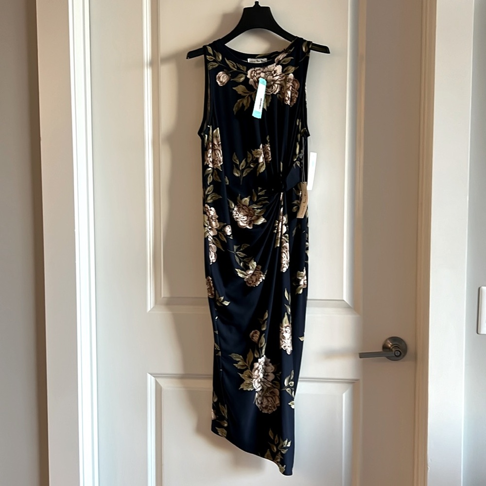 NWT - Nine Britton - Abigail Brushed Knit Fitted Midi Dress - Navy/Floral - Med